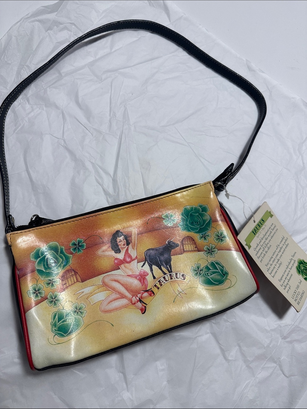 Relic Cream Shoulder Bag with Green Accents and Red Trim